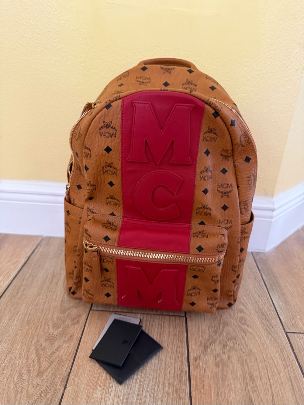MCM Cognac & Red Stark Backpack
